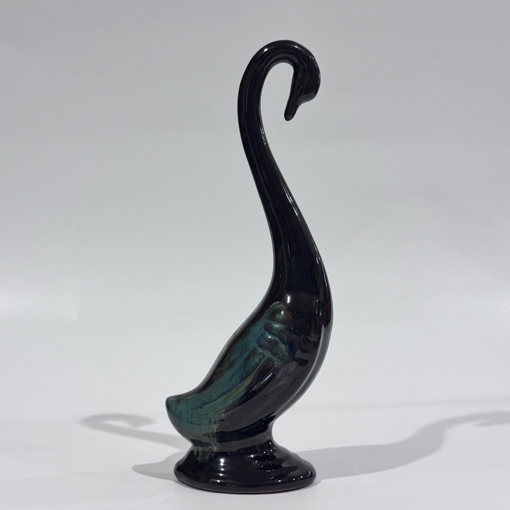 Vintage Price Imports Swan Figurine Brown w/Teal Blue‎ Glaze Wings 9" Tall
